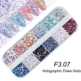 3D Fluorescent Nail Glitter Flakes Set Holographic Powder Sequins Paillette Manicure Nail Art Pigment Decoration Tools GLSP