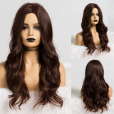 Long Wavy Natural Middle Part Synthetic Wig Women Fake Hair Heat Resistant Black Brown Blonde Red Highlight Cosplay Wigs