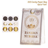 6pcs Eid Mubarak Candy Box Favor Ramadan Gift Bag with Stickers Islamic Muslim Festival Happy al-Fitr Eid Event Party Supplies