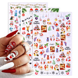 Merry Christmas 3D Nails Sticker Winter Cute Cartoon Sliders Snowflake Elk Xmas Tree Decal UV Gel Polisn Manicures Foils Decor