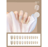 24PCS/box Cat's eye Glass Ballet Med-Length Fake Nails Beauty Press On for Women Solid Designs Artificial Nail tips