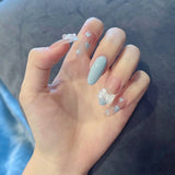 24pcs Blue Clouds Long Paragraph Fashion Manicure Patch Wearable False Nails With Glue Detachable Coffin Fake Nails Art DIY Tool