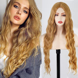 Xpoko Wigs Long Wave Hairstyle Wigs Middle Orange Black Wig Heat-Resistant Fiber Wig For Women Cosplay