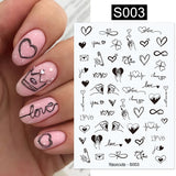 3D Nail Stickers Decals Ink Watermark Spring Summer Black Lines Flower Leaf Tree For Manicures Nail Art Decoration