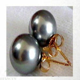 16mm black shell pearl earrings 18K aurora chic gorgeous AAA Stud hand-made HUGE elegant