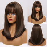 Black Dark Brown Long Straight Bob Synthetic Wigs with Bangs Cosplay Party Daily Heat Resistant Hair Wigs for Black Women