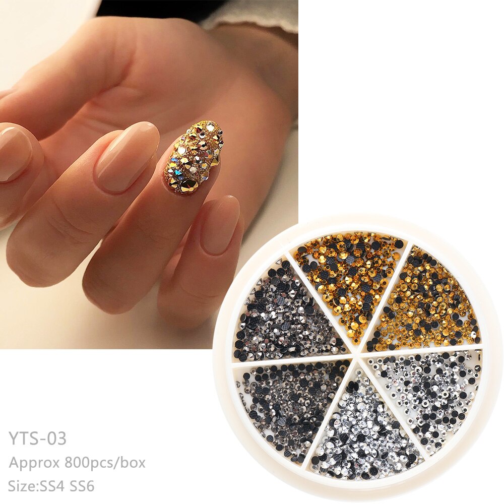 800pcs Nail Art Rhinestones Flat Back Strass Decor Crystal Gems Nail Stones Slime Gold Beads Manicure Accessories Styling GL1893