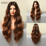 Long Wavy Synthetic Wigs Copper Red Brown Body Wave Natural Hairs for Women Daily Cosplay Party Heat Resistant Wigs