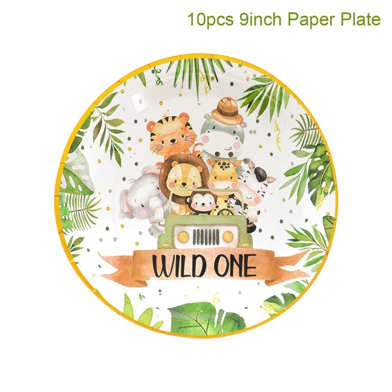 Xpoko Jungle Animal Disposable Tableware Decoration Forest Animal Wild One Kids Safari 1St Birthday Party Decor Baby Shower Supplies