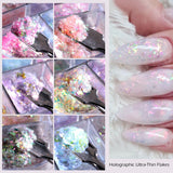 6Grids Opal Flakes Holographic Pink Purple Iridescent Sequins Nail Art Decoration UV Gel Sparkly Glitter Chunky Paillettes GLOB