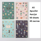 back to school Cute 4pcs/lot A5 Spiral notebook 60 sheets stationery notepad horizontal line for Office School Stationery Supplies