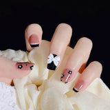 24pc Fake Nails Cow Pattern Short Wear-Resistant Nail Stickers Finished Manicure Patch Coffin False Nail With Glue Ballerina Art