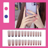 24pcs False Nails Ballet Purple Leopard Print Mid-length Coffin Paragraph Press on Long Ballerina Women Manicure Patch Wearable