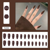 24pcs Gradient Cherry False Nails Tips Coffin Press On Nail with Butterfly Print Design Girl DIY Nail Patch Removable Fake Nails