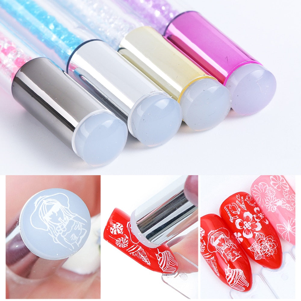 Double Sided Nail Stamper Pen Silicone Jelly Stamper Head Shading Sponge Gradient Brush For Manicure Nail Stencil Tools GL944