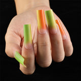 Gradient Green and Orange Extra Long Square Press on False Nails Ombre Fingernails SM30210929