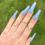 Dark Blue Tapered Press On Nails Almond Stiletto Midi False Nails With Glue Sticker Glossy Faux Ongles Artificial Nepnagels Tips