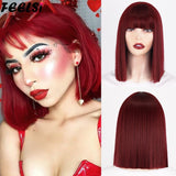 Back to School Short Bob Pink Straight Wig Have Bangs For Women Daily Use Synthetic Black Ombre Gold To Hair For Lolita Cosplay Party