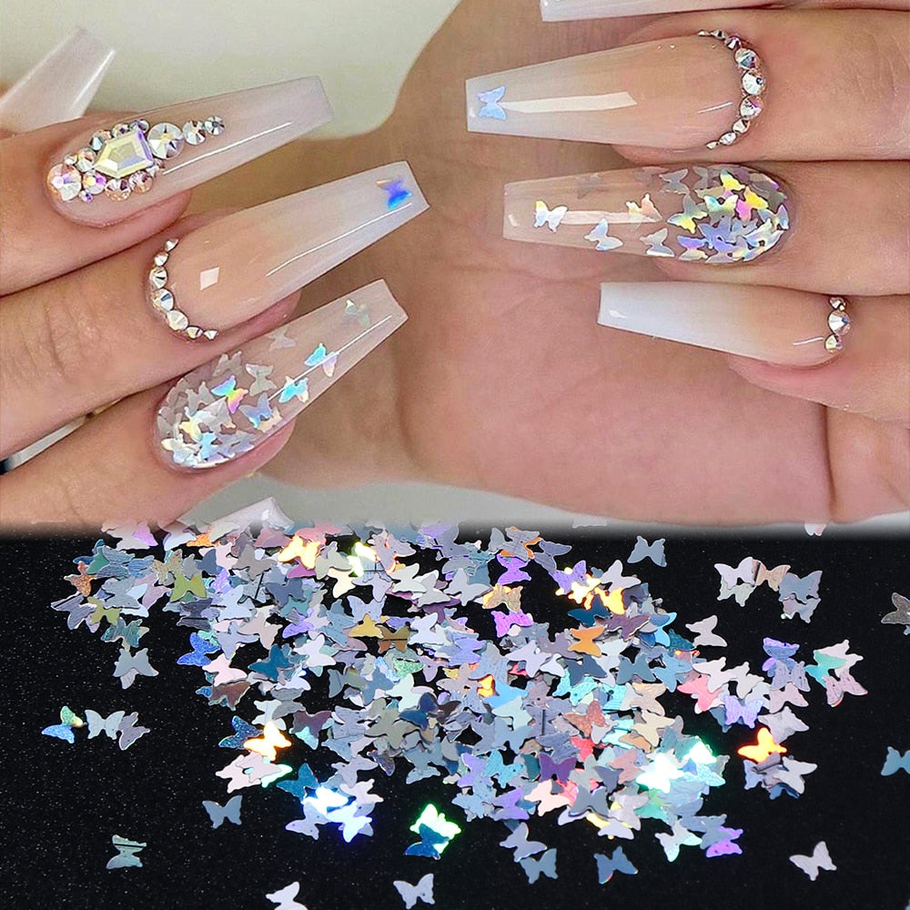 Butterfly Nail Glitter Powder Laser Sequins Holographic Butterfly Nail Charms Shiny Flakes Spangles Gel Polish Manicure GL1558