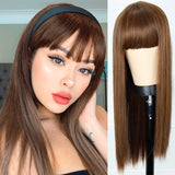 Xpoko Wig Long Straight Long Wig Bangs Mixed Black And White Wig Heat-Resistant Fiber Suitable For Women