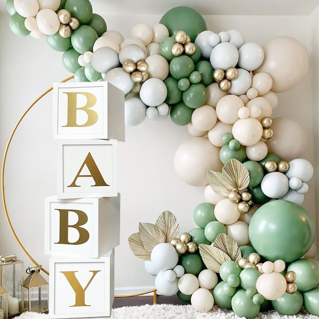 Xpoko White Gold Baby Shower Box Baby Balloon Boxes Baby Blocks For Boys Girls Baby Shower Decorations Gender Reveal Birthday Party