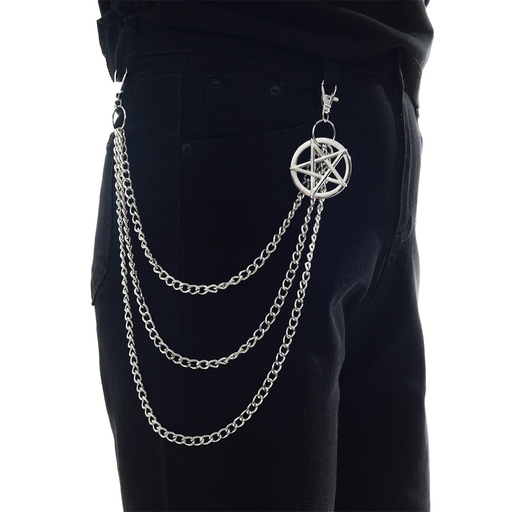 Xpoko Side Punk Chain On The Jeans Pants Women Pentagram Keychains For Men Unisex Egirl  Eboy Harajuku Goth Aesthetic Accessories