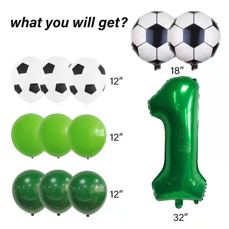 Xpoko World Cup Theme Aluminum Foil Football Green 0-9 Balloons Suitable For Children's Birthday Graduation Party Scene Decoration