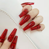 24pcs Rose Pattern Red Wine False Nail Fake Nails Coffin Glossy Press On Nails False Girls Ballerina full cover Fingernails Tips