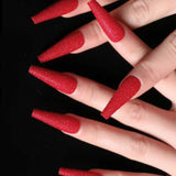 24pcs Rose Pattern Red Wine False Nail Fake Nails Coffin Glossy Press On Nails False Girls Ballerina full cover Fingernails Tips