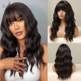 Xpoko EASIHAIR Ombre Gray Ash Wavy Wigs With Bang Light Blonde Platinum Synthetic Long Hair For Women Daily Party Heat Resistant Fiber