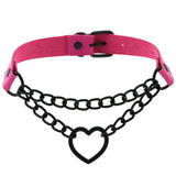 Xpoko Heart Choker With Chain Goth Collar For Girls Grunge Punk Cute Kawaii Cosplay Necklace Egirl Chocker  Harajuku Accessories