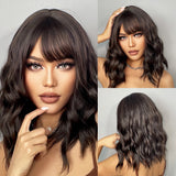 Dark Brown BoBo Synthetic Wig with Bangs Shoulder Length Straight Wig for Women Cosplay Daily Hair Wig Heat Resistant Fibr