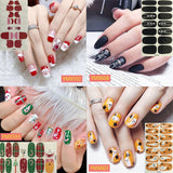 Xpoko Christmas/Halloween 14Tips Nail Stickers Pumpkin Elk Designs DIY Polish Wraps Hot Selling Full Cover Art Sticker Tips
