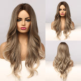 Cosplay Synthetic Wig Middle Part Long Wavy Ombre Brown Ash Blonde Wigs For Black Women Afro  Daily High Tempeqrature Hair