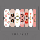 Xpoko 14Tips New Ins Style Hit Color Nail Sticker Summer Waterproof Graffiti Adhesive Full Cover Nail Sticker Manicure