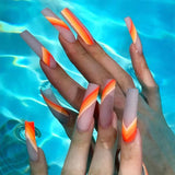 Warm Colors Ombre Thread Designs False Nails Press on Long Ballerina Fake Artificial Fingernail W057