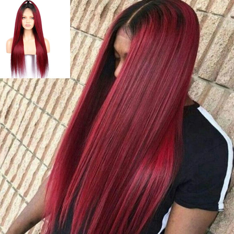 18-26inch Wine Red Long Lace Front Wig Silky Straight 99j Syntheitc Wig for Women Cosplay Wigs For Part Daily Headband Wig