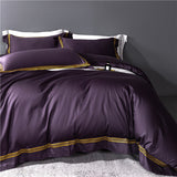 Xpoko Bedding Set Egyptian Cotton Luxury Gold Stripes Embroidery Purple Hotel Quilt/Duvet Cover Bedspread Bed Sheet Pillowcases