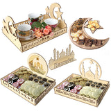 Islamic Muslim Party Decor Eid Mubarak Moon Star Wooden Ramadan Decoration for Home Ramadan Kareem Gifts Food Tray Eid Al Adha