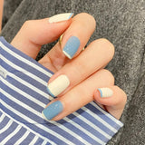 24pcs Blue Clouds Long Paragraph Fashion Manicure Patch Wearable False Nails With Glue Detachable Coffin Fake Nails Art DIY Tool