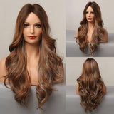 Long Brown Red Wig For Women Natural Wavy Synthetic Ombre Wigs Middle Part Daily Party Cosplay Heat Resistant Fiber Hair