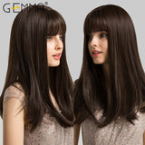 Black Dark Brown Long Straight Bob Synthetic Wigs with Bangs Cosplay Party Daily Heat Resistant Hair Wigs for Black Women