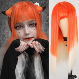 Xpoko Long Orange Wig With Bangs Straight Orange Wigs For Women Cosplay Long Orange Wig Natural Looking For Daily Wear