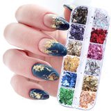 12Grid Nail Abalone Shell Fragments Texture Irregular Natural Sea Shell Slice Charm Nail Stone Decoration Nail Art Paillete GLYM