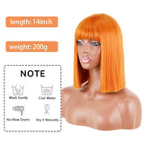 Xpoko Short Straight Orange Wig With Bangs Synthetic Fiber Wig African American White Female Cosplay/Party/Daily Wig