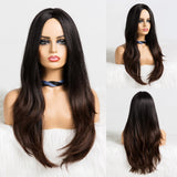 Synthetic Wigs Long Body Wave Ombre Brown Wigs for Black Women Afro Natural Middle Part Cosplay Hair Heat Resistant Fiber