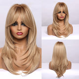 Medium Straight Bob Synthetic Wig With Bangs Blonde Honey Wigs For Women Cosplay Daily Hair Wig Heat Resistant Fiber