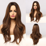 Synthetic Wigs Long Body Wave Ombre Brown Wigs for Black Women Afro Natural Middle Part Cosplay Hair Heat Resistant Fiber