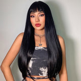 Cosplay Long Straight Black Synthetic Wigs with Bangs for Women African American Lolita Daily Party Heat Resistant Fibre