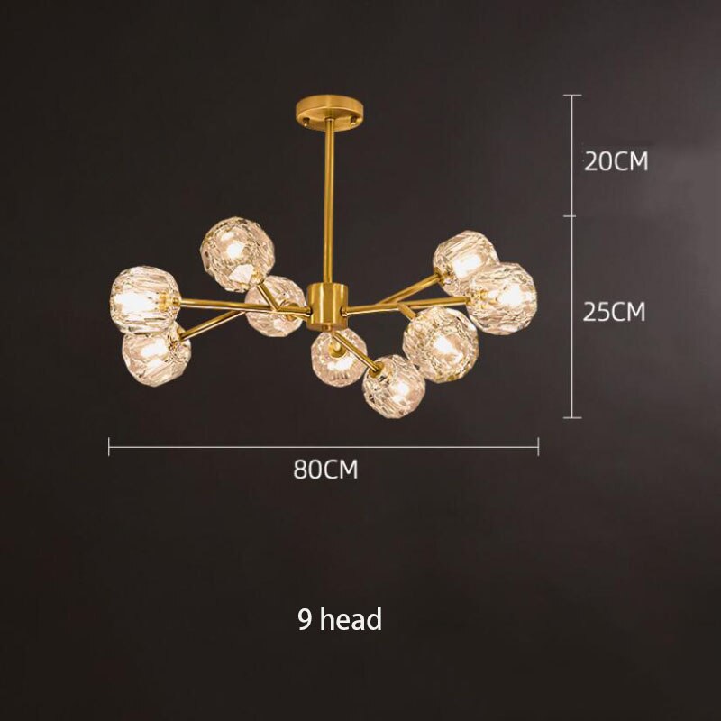 Modern All Copper LED Chandelier Lighting For Living Room Bedroom Gold Frame Crystal Chandelier Lighting Indoor Fixture Light